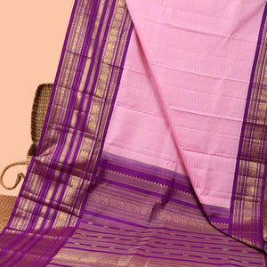 Pink striped silk saree,intricate pallu & contrast korai border of rekku, Mayil kann design
