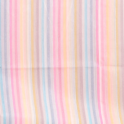 Violet semi-banaras tussar saree with contrast striped border & multi-colored striped pallu