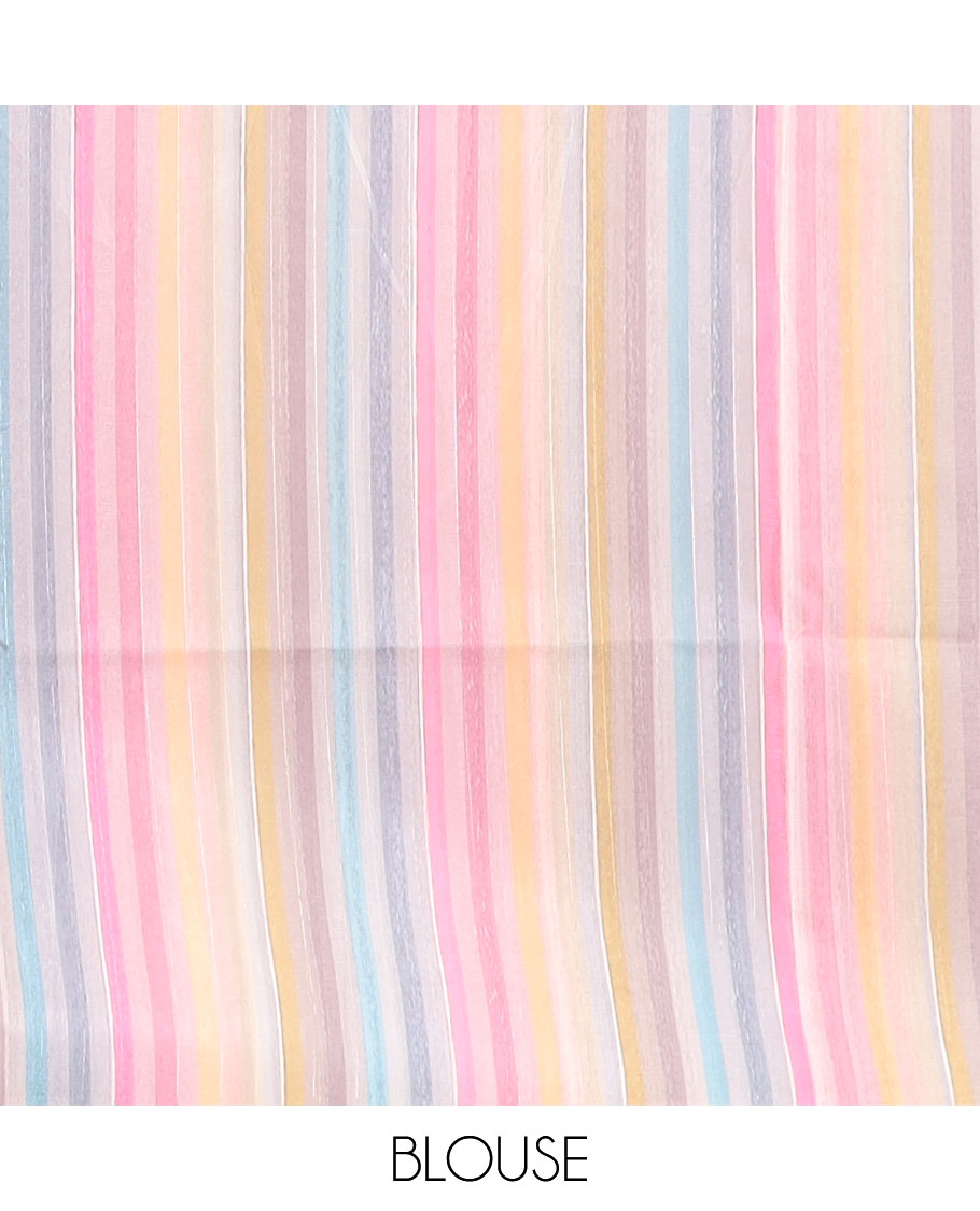Violet semi-banaras tussar saree with contrast striped border & multi-colored striped pallu