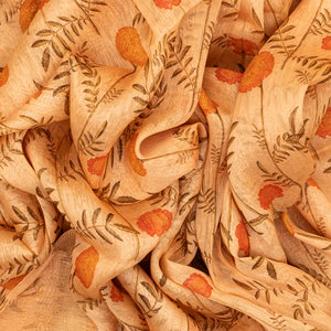 Sandal Handwoven Linen Saree Printed With Floral Motifs