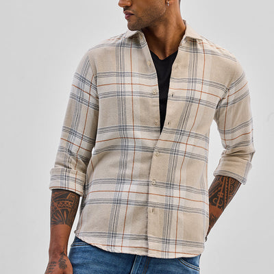 Beige Checks Slim Fit Shirt