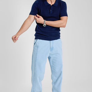 Navy Knitted Polo T-Shirt