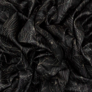 Black Handloom Tussar Silk Saree Printed With Floral Motifs & Contrast Border