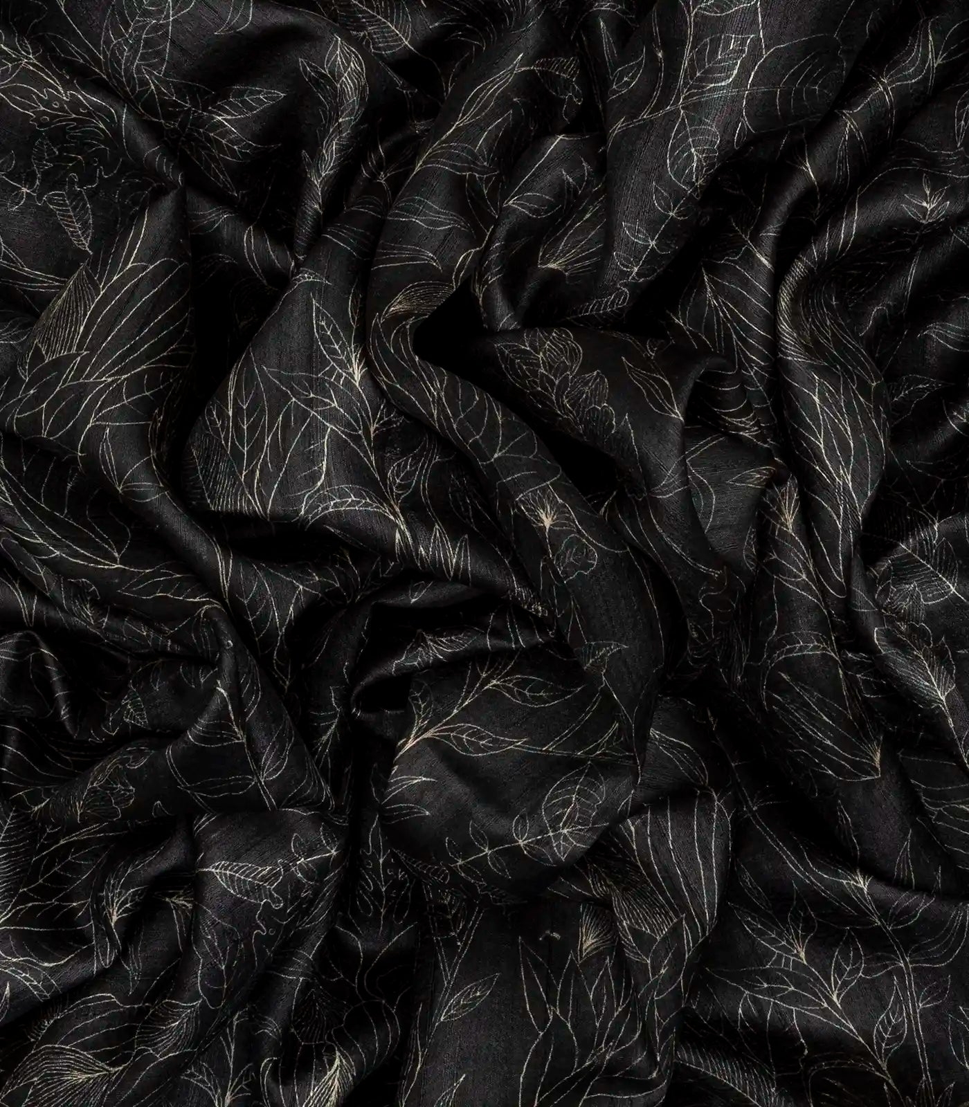 Black Handloom Tussar Silk Saree Printed With Floral Motifs & Contrast Border