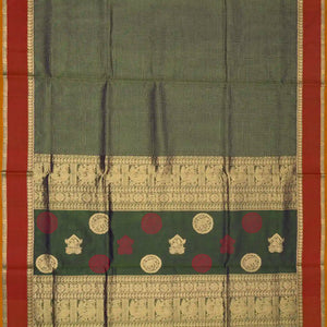 Bottle Green Handloom Silk Cotton Saree With Checks