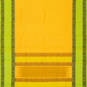 Yellow Handloom Kanchi Cotton Saree With Green Border