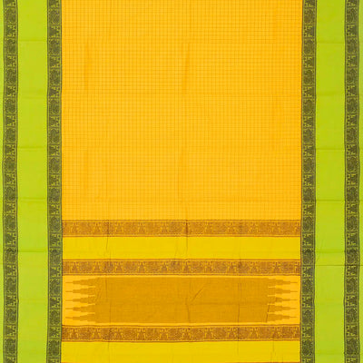 Yellow Handloom Kanchi Cotton Saree With Green Border