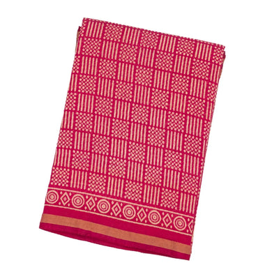 Pink Woven Jaipur Cotton Saree With Printed Stripes & Dot Motifs
