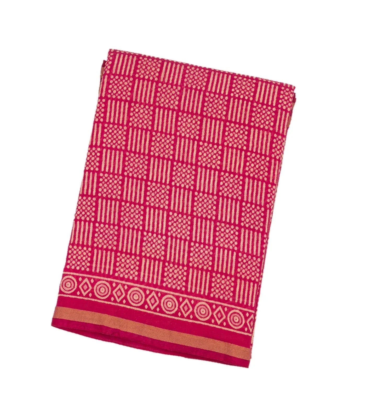 Pink Woven Jaipur Cotton Saree With Printed Stripes & Dot Motifs