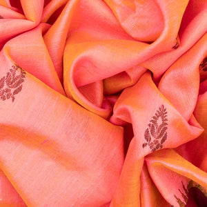 Peach Handwoven Tussar Silk Saree With Floral Motifs-Peach
