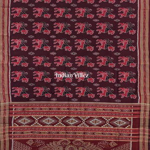 Deep Maroon Animal Theme Odisha Ikat Khandua Silk Saree