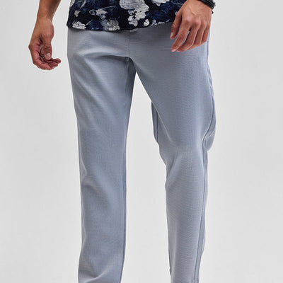 Light Grey Self-Design Slim Fit Trousers