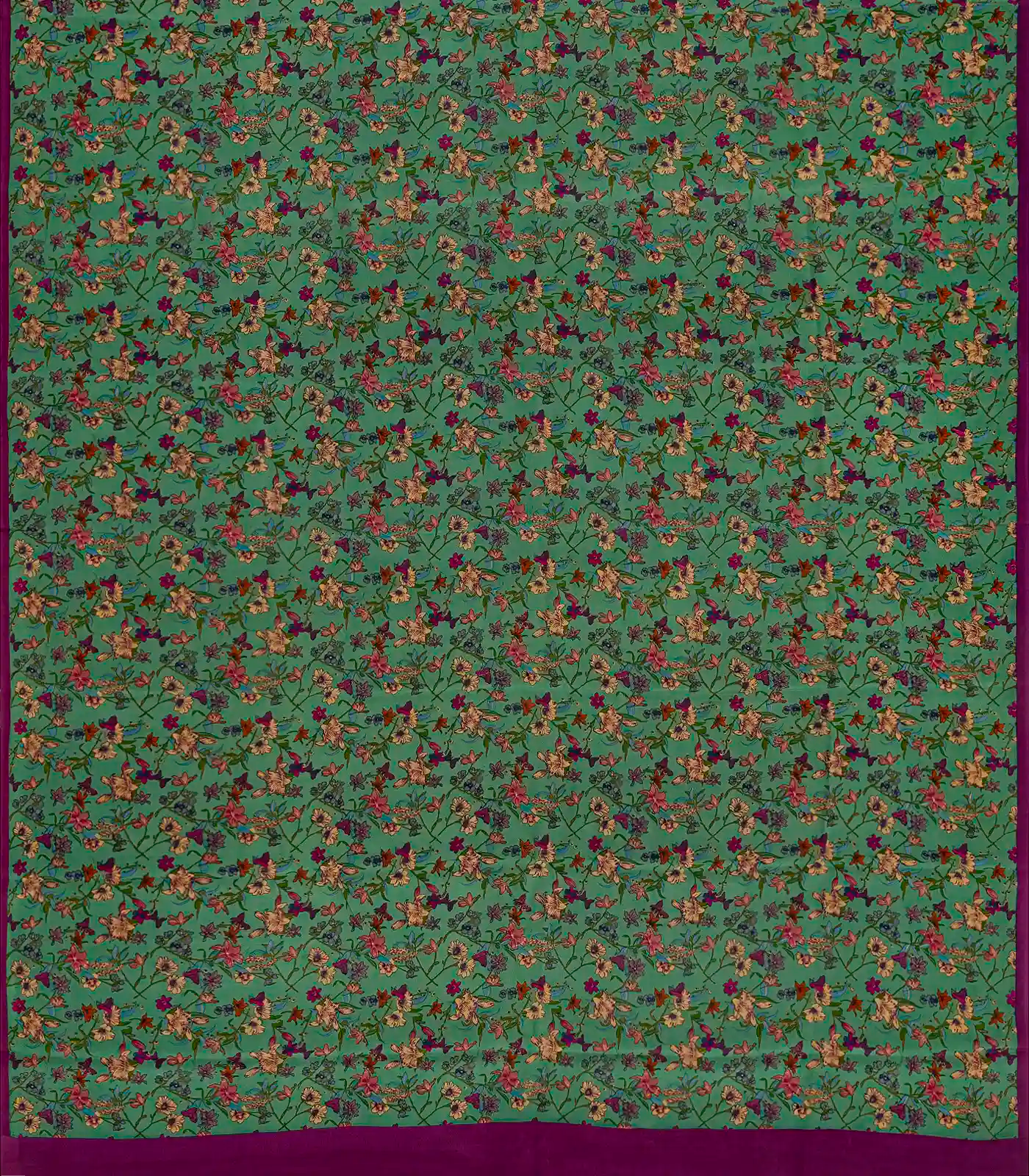 Sea Green Woven Digital Printed Crepe Silk Saree With Floral Motifs