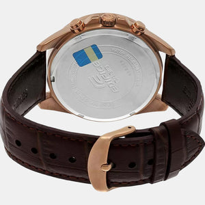Edifice Men Quartz Rose Gold Dial Chronograph Leather Watch EX359