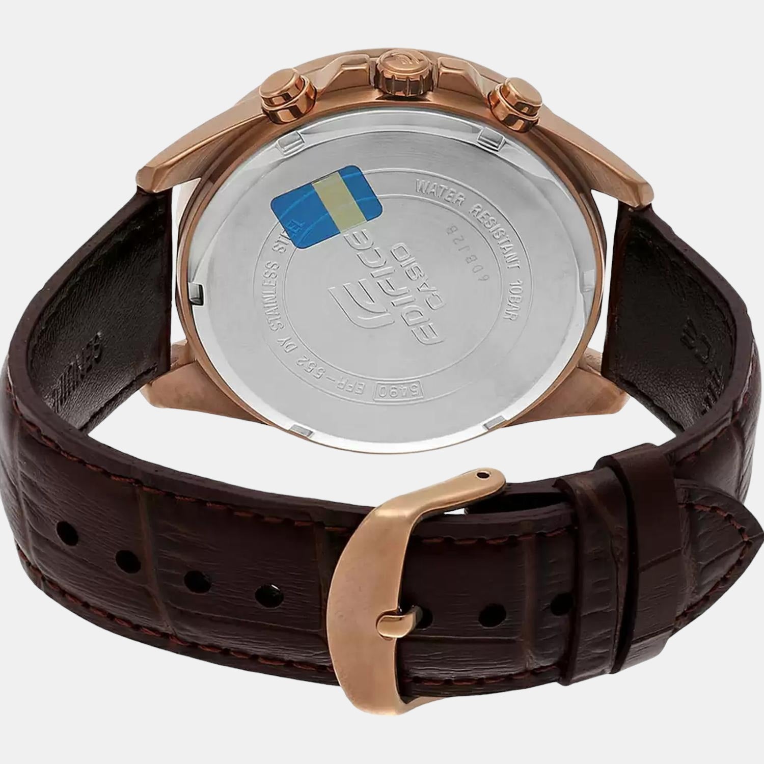 Edifice Men Quartz Rose Gold Dial Chronograph Leather Watch EX359