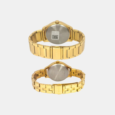 Fashion Couple Quartz Brown Dial Chronograph Stainless Steel Watch TW00PR297
