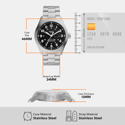 Defender Men Solar Black Dial Analog Stainless Steel Watch FS5976