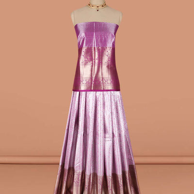 Lavender floral vine design art-silk half saree, contrast traditional zari border,zari design blouse & floral design dhavani