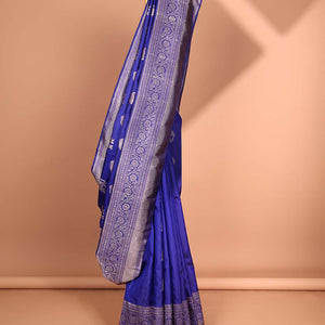 Blue elephant buttas silk saree , intricate pallu & border of thilkam mokku , muthu, banaras & jaal design