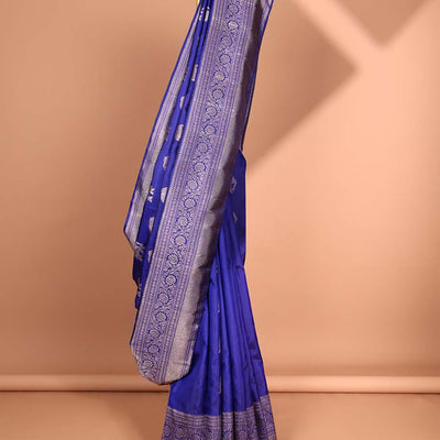 Blue elephant buttas silk saree , intricate pallu & border of thilkam mokku , muthu, banaras & jaal design