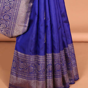 Blue elephant buttas silk saree , intricate pallu & border of thilkam mokku , muthu, banaras & jaal design