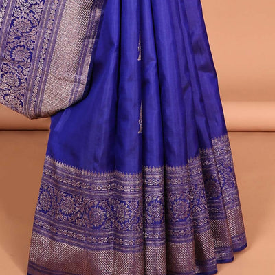 Blue elephant buttas silk saree , intricate pallu & border of thilkam mokku , muthu, banaras & jaal design