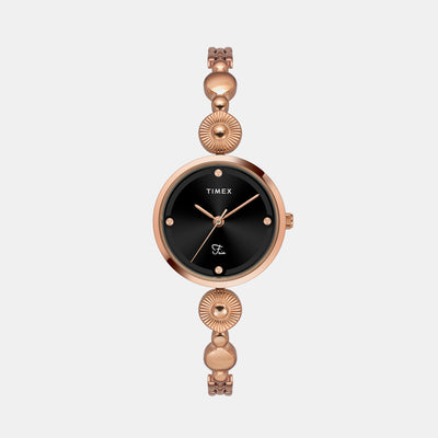 Fria Women Quartz Black Dial Analog Brass Watch TWEL18203