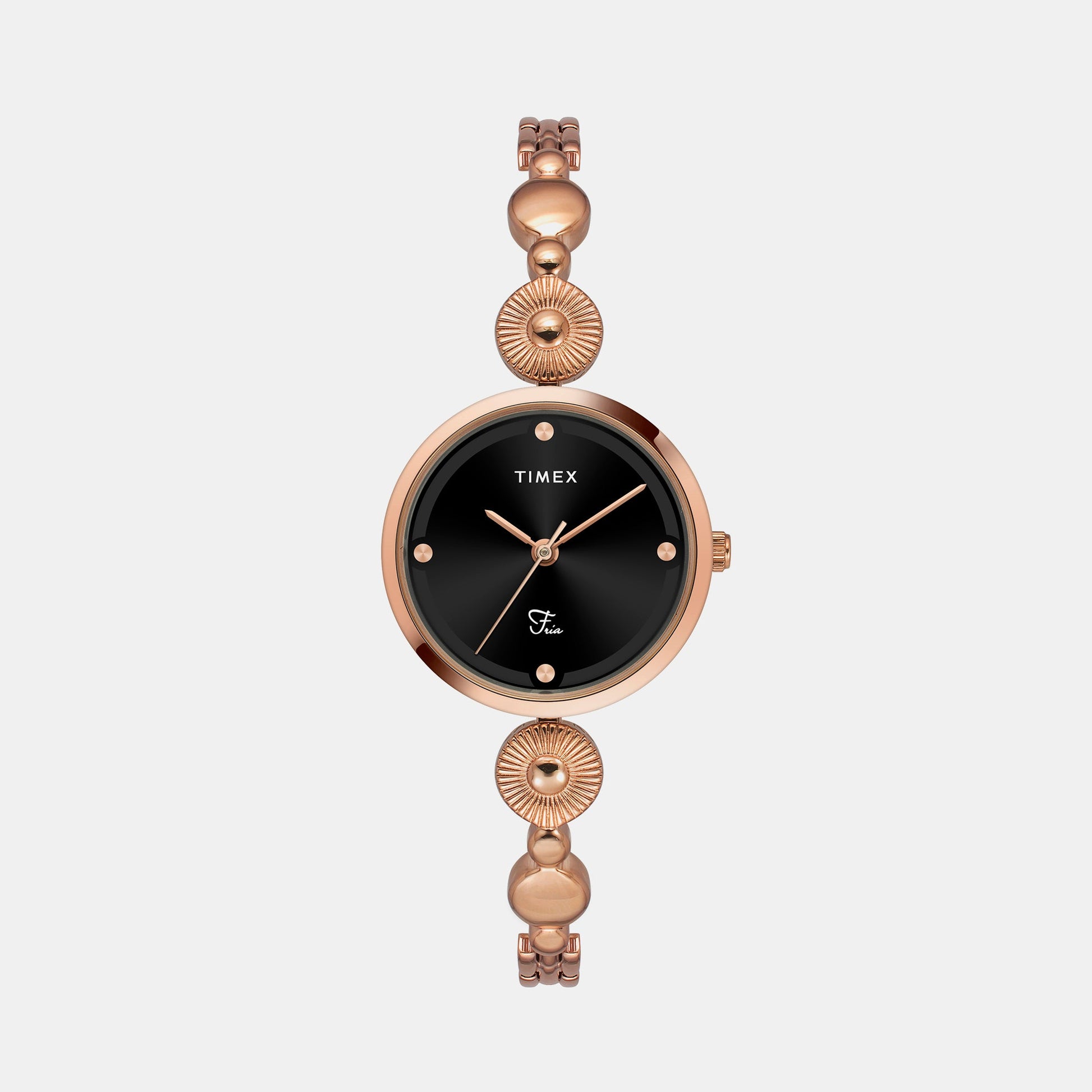 Fria Women Quartz Black Dial Analog Brass Watch TWEL18203