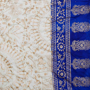 Light Blue  Cream Base  With Golden Print Figure Print Super Fine Cotton Voile(Mulmul) Both Side Printed Cotton Double Bed Quilt