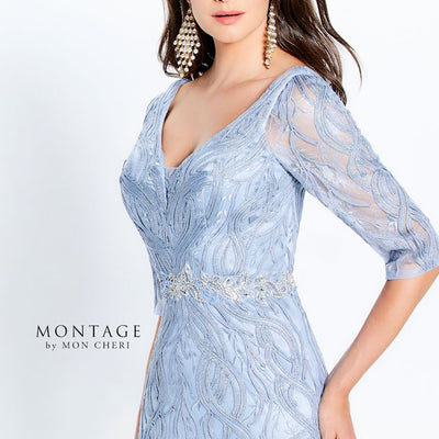 Montage 120921 Long Beaded Lace Metallic Evening Formal Dress