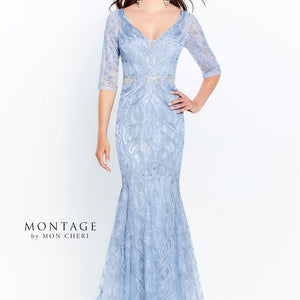 Montage 120921 Long Beaded Lace Metallic Evening Formal Dress