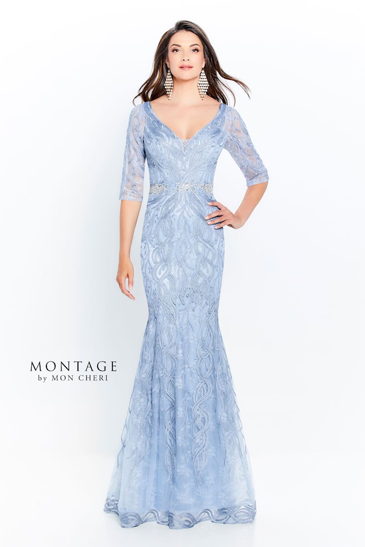 Montage 120921 Long Beaded Lace Metallic Evening Formal Dress