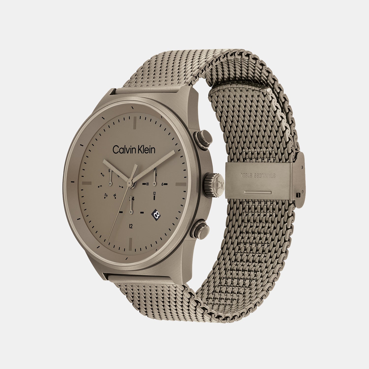 Ck Impressive Men Quartz Khaki Dial Chronograph Mesh Watch 25200297