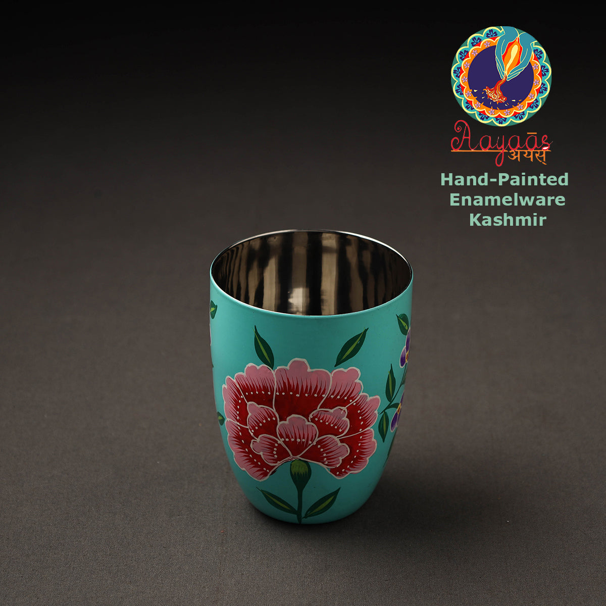 Blue - Floral Handpainted Enamelware Stainless Steel Glass