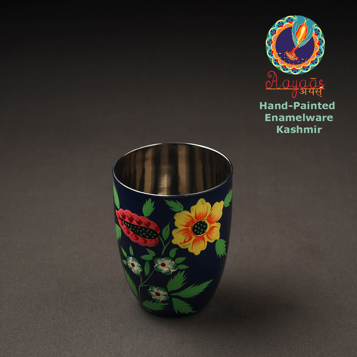 Blue - Floral Handpainted Enamelware Stainless Steel Glass