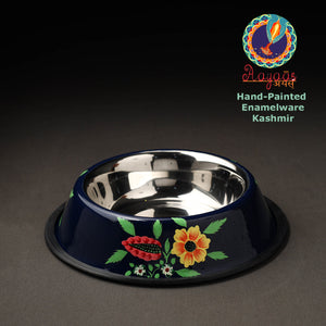 Blue - Floral Handpainted Enamelware Stainless Steel Pet Bowl