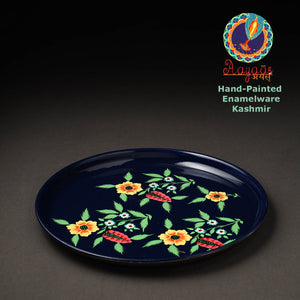 Blue - Floral Handpainted Enamelware Stainless Steel Plate