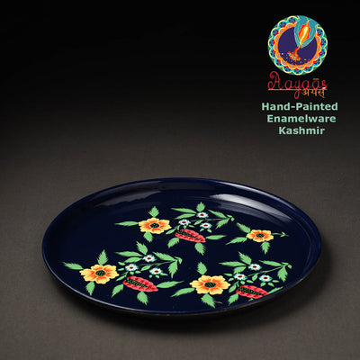 Blue - Floral Handpainted Enamelware Stainless Steel Plate