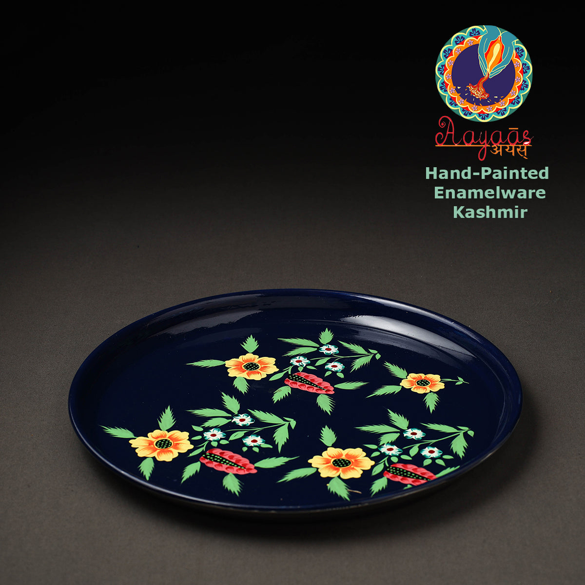 Blue - Floral Handpainted Enamelware Stainless Steel Plate