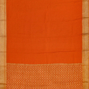 Orange Mysore Crepe Silk Saree With Floral Motifs & Zari Border