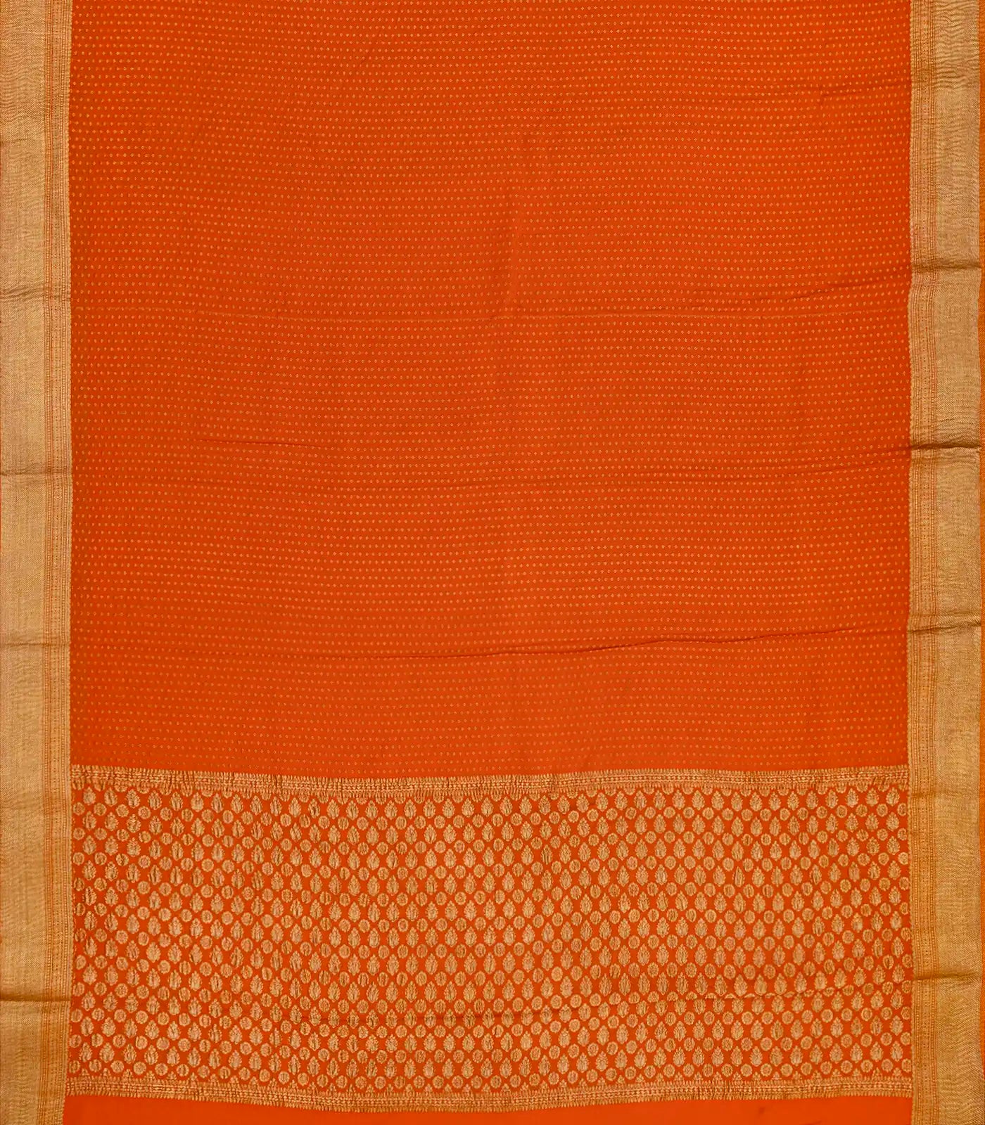 Orange Mysore Crepe Silk Saree With Floral Motifs & Zari Border