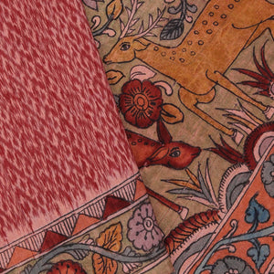 Dupion Kalamkari Painted Cream- Red Saree
