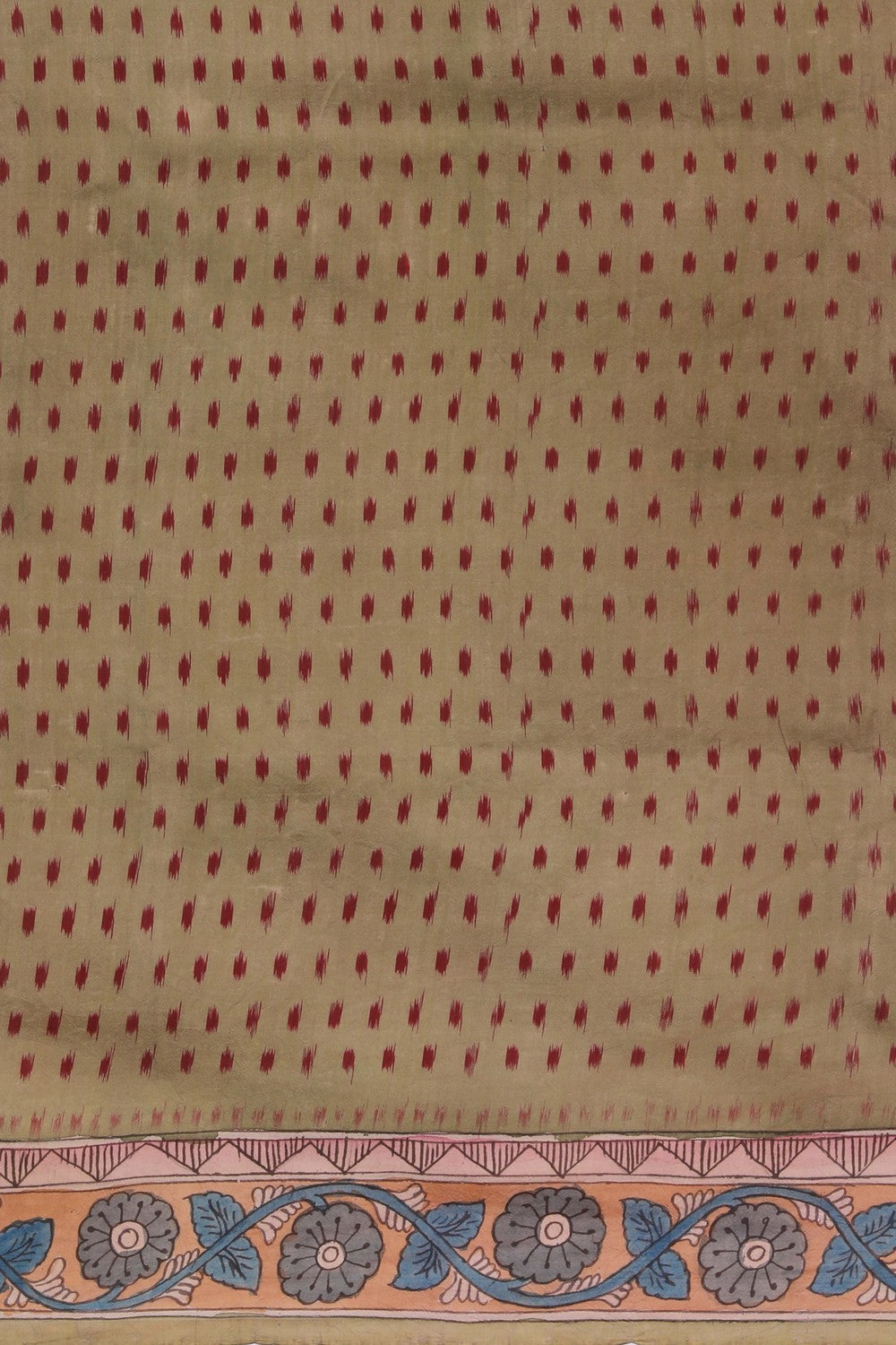 Dupion Kalamkari Painted Cream- Red Saree