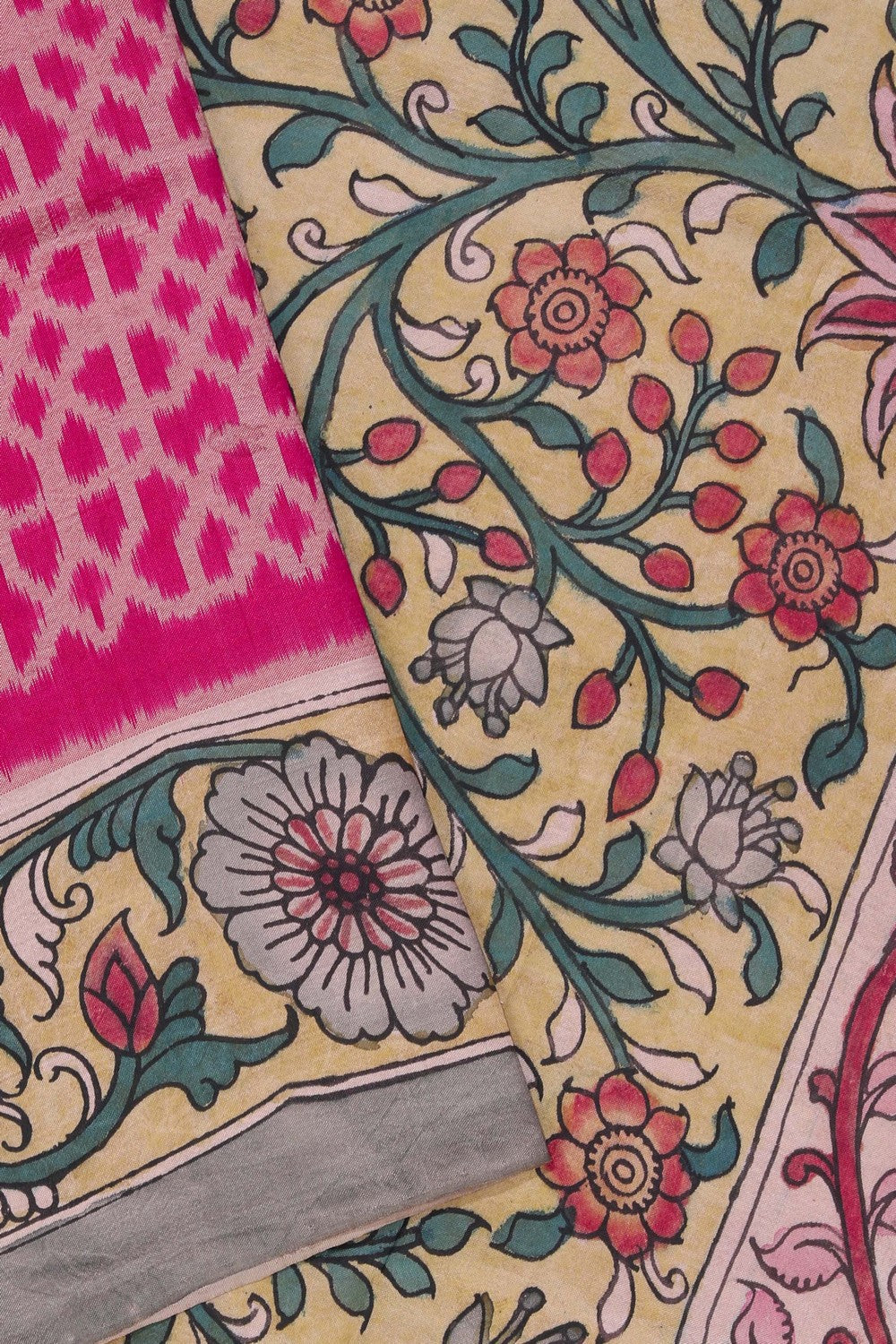 Kalamkari Painted Pink Saree