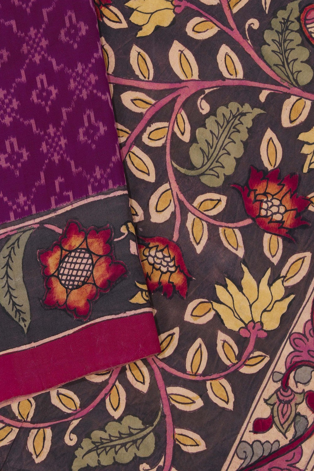 Kalamkari Painted Purple Saree