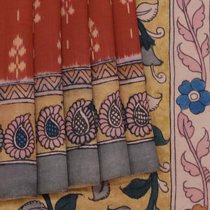 Kalamkari Painted Brownish Orange Saree