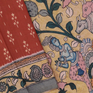Kalamkari Painted Brownish Orange Saree