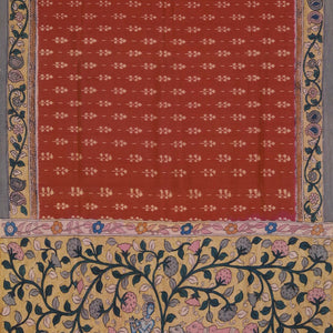 Kalamkari Painted Brownish Orange Saree