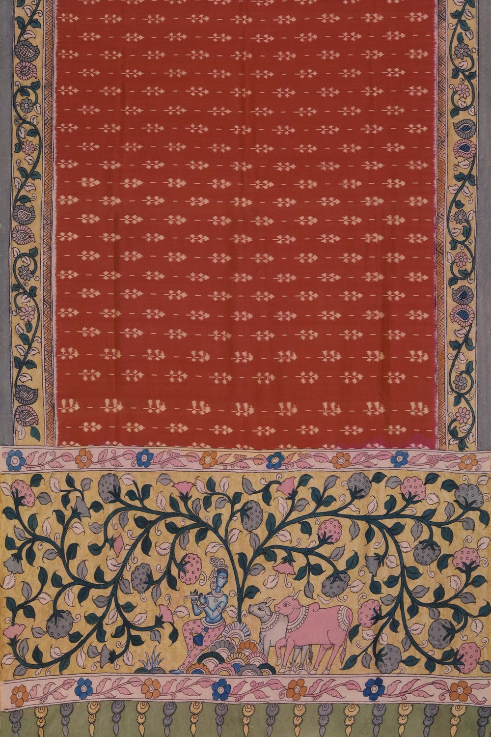 Kalamkari Painted Brownish Orange Saree