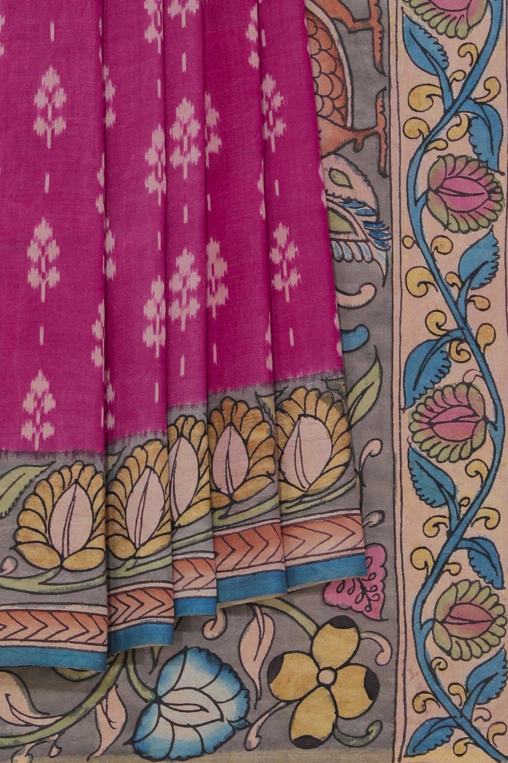 Kalamkari Painted Magenta Saree